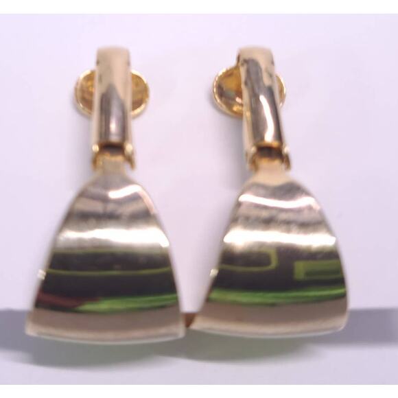 Yellow Goldtone Clip On Earrings Vintage Enamel 1 inch Hoop Huggie Jewelry - Picture 2 of 3